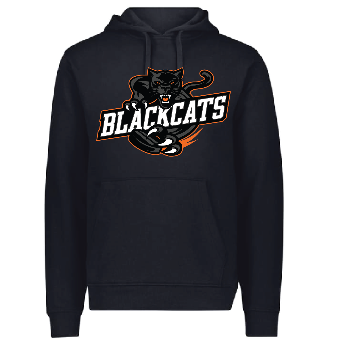 Blackcats Hockey Hooded Sweatshirt- Black with Full Logo