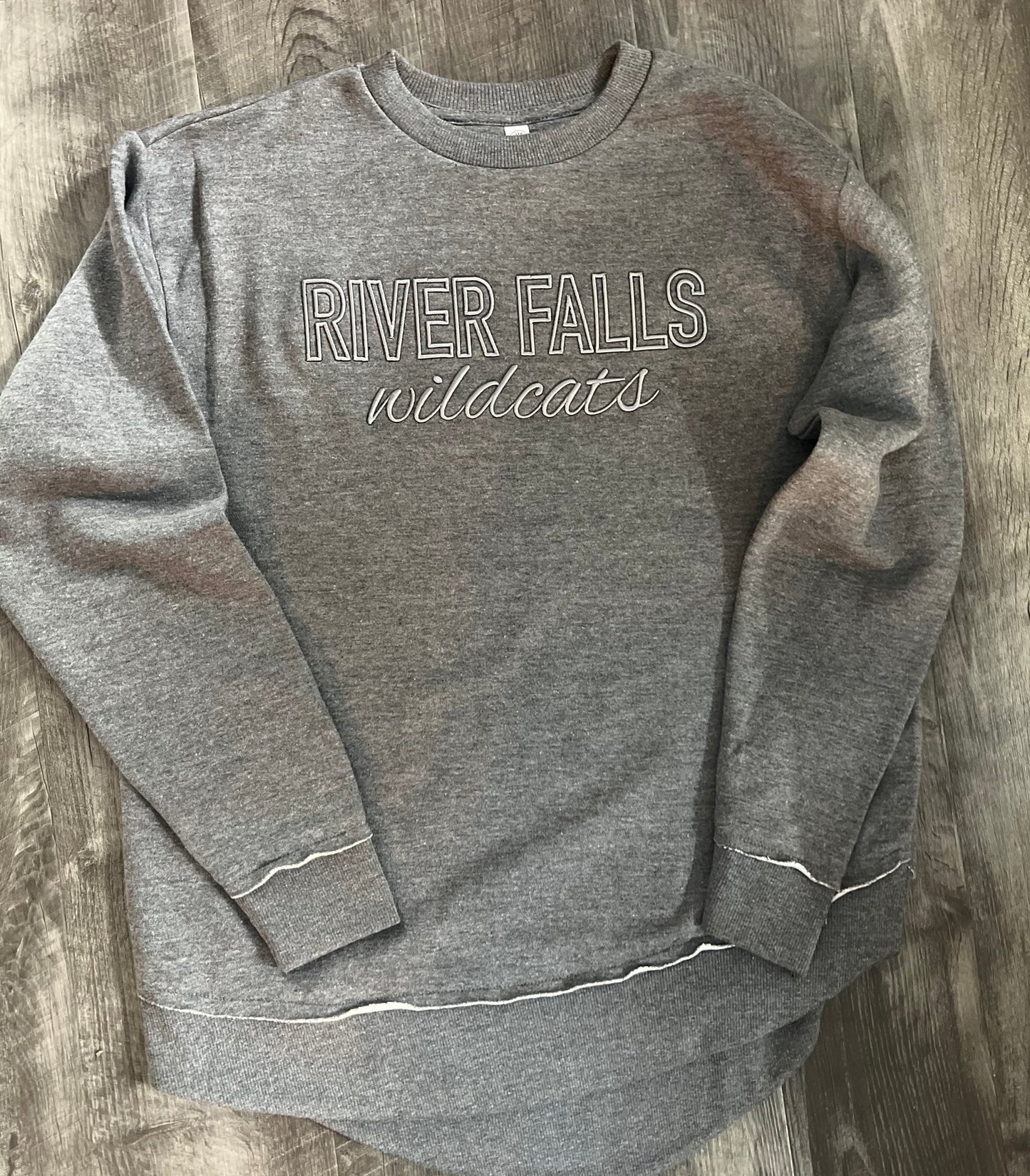 River Falls Retail Online Women's Weekend Fleece Crewneck Sweatshirt with 3D Embroidery