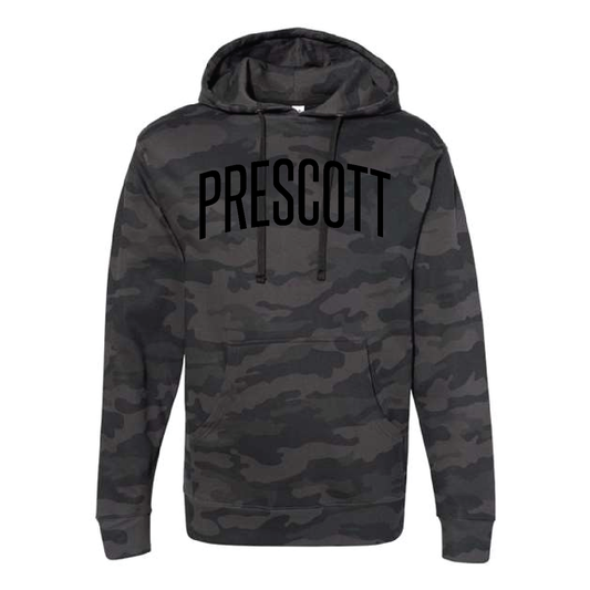 Prescott Retail Online Unisex Midweight Hooded Sweatshirt - Black Camo with Silicone Print