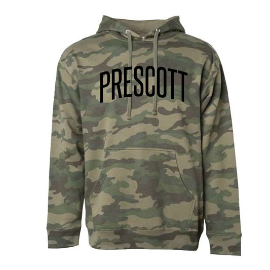 Prescott Retail Online Unisex Midweight Hooded Sweatshirt - Forest Camo with Silicone Print
