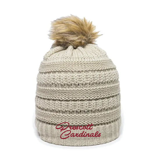 Prescott Retail Online Outdoor Cap Cable Knit Faux Fur Pom Beanie