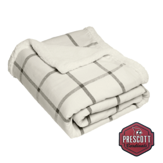 Prescott Retail Online Flannel Sherpa Blanket - Window Pane with Woven Patch