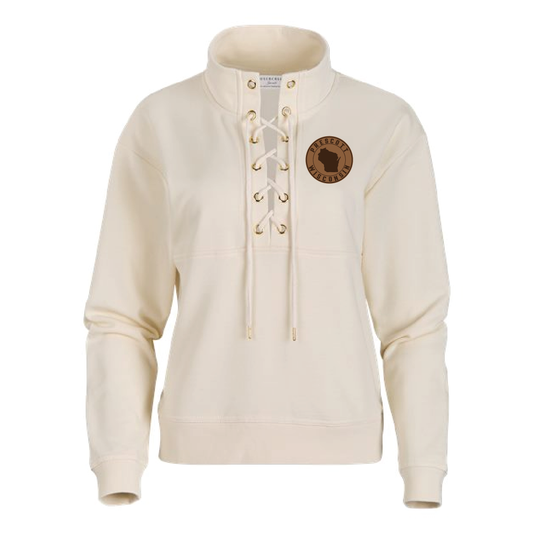 Prescott Wisconsin Retail Women's Lace Up Pullover with Leather Patch