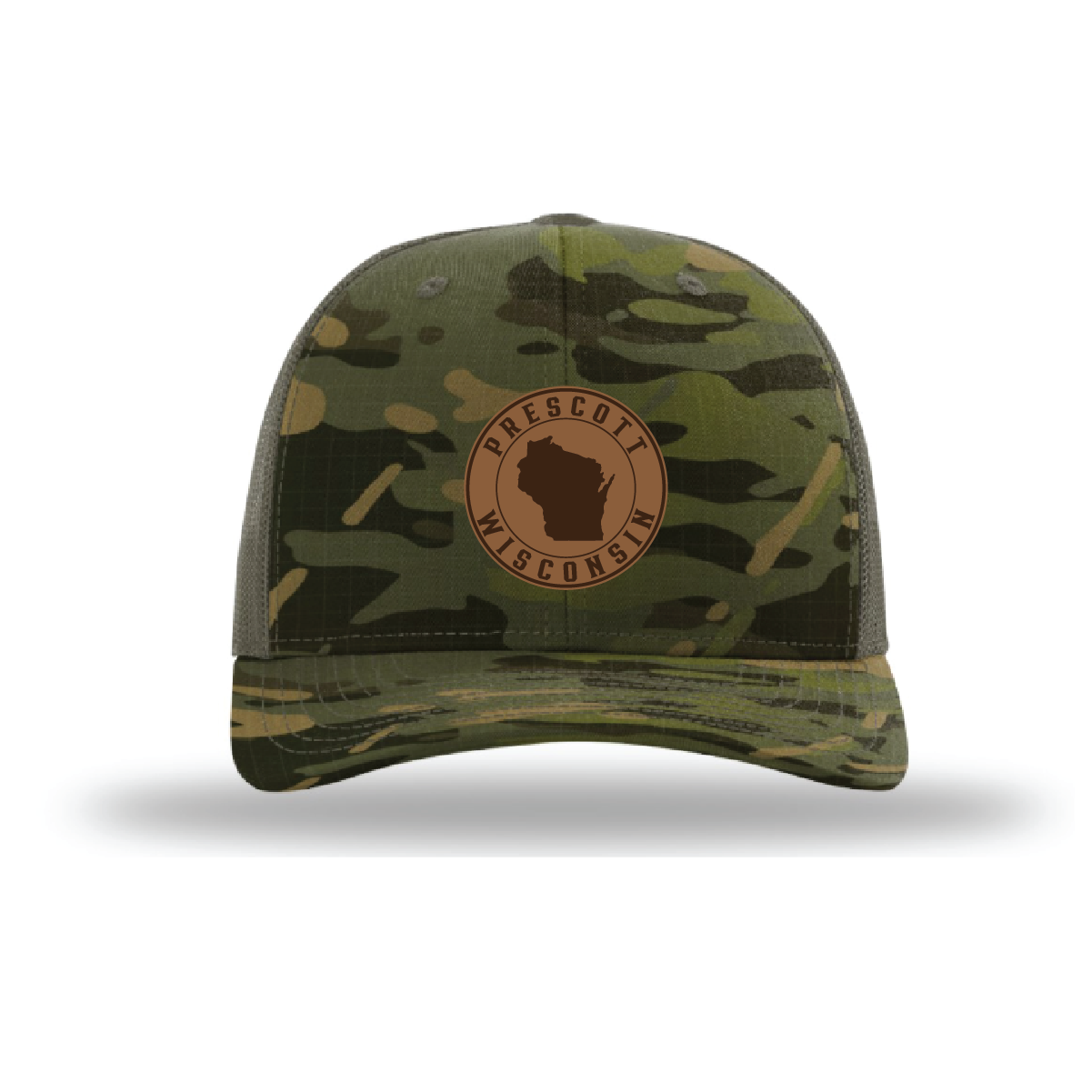 Prescott Wisconsin Retail Richardson Adjustable Trucker Hat - Multicam Tropic / Loden
