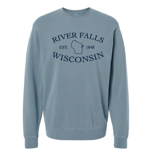 River Falls Wisconsin Independent Trading Unisex Midweight Pigment-Dyed Crewneck Sweatshirt - Slate