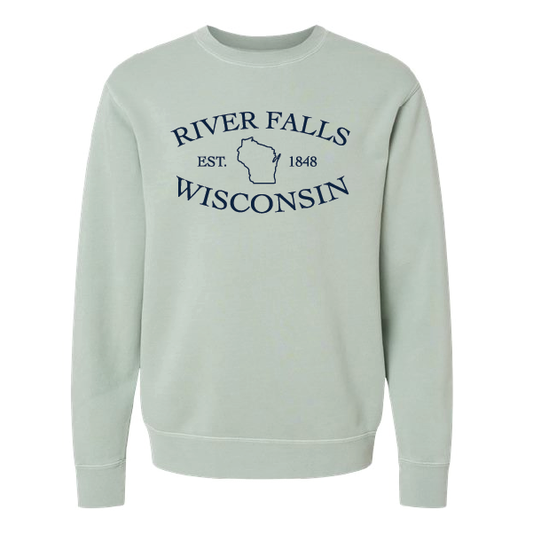 River Falls Wisconsin Independent Trading Unisex Midweight Pigment-Dyed Crewneck Sweatshirt - Sage