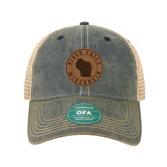 River Falls Wisconsin Retail Old Favorite Trucker Cap with Leather Patch -