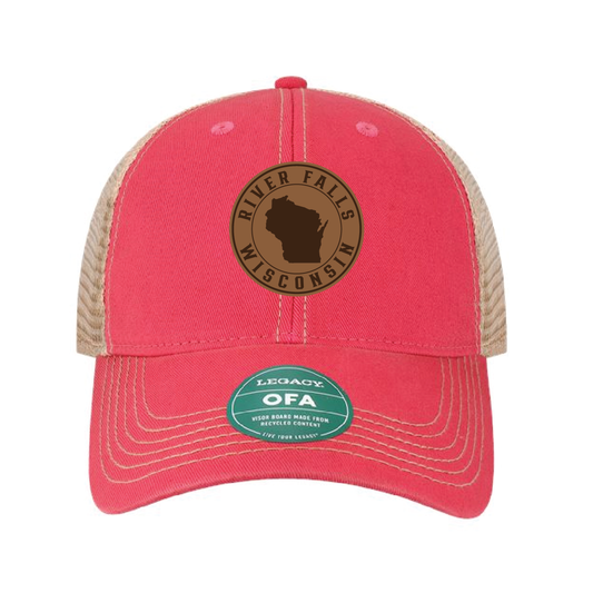 River Falls Wisconsin Retail Old Favorite Trucker Cap with Leather Patch -