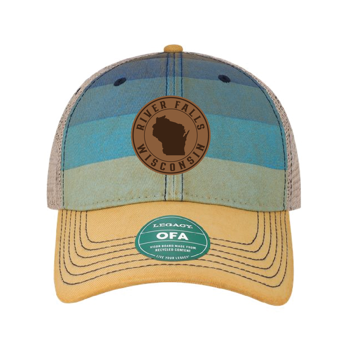 River Falls Wisconsin Retail Old Favorite Trucker Cap with Leather Patch -