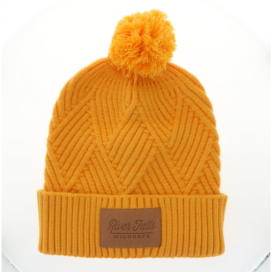 River Falls Retail Online Textured Cuff Beanie Gold with Leather Patch