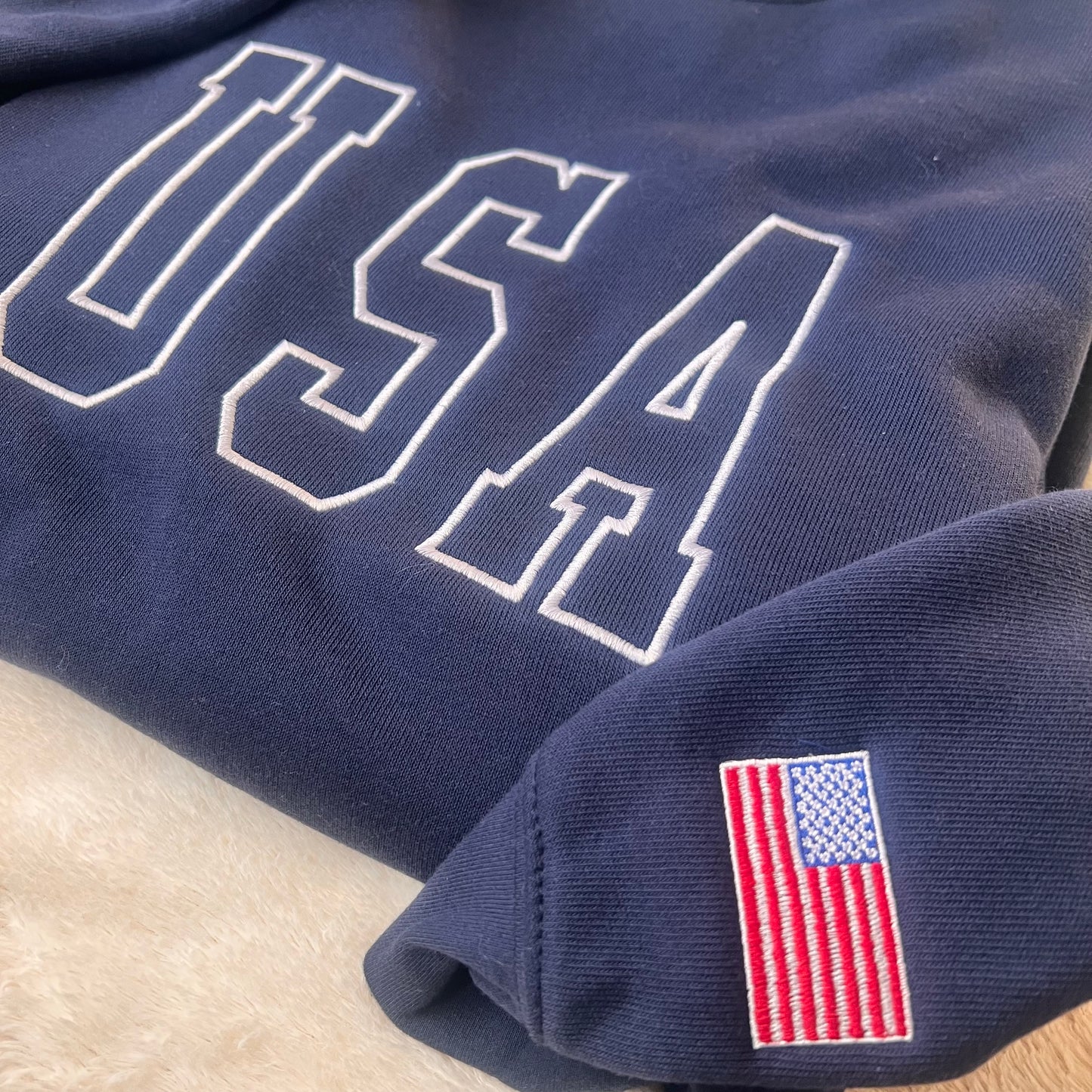 USA Embroidered Sweatshirt| Patriotic Crewneck with Flag Sleeve
