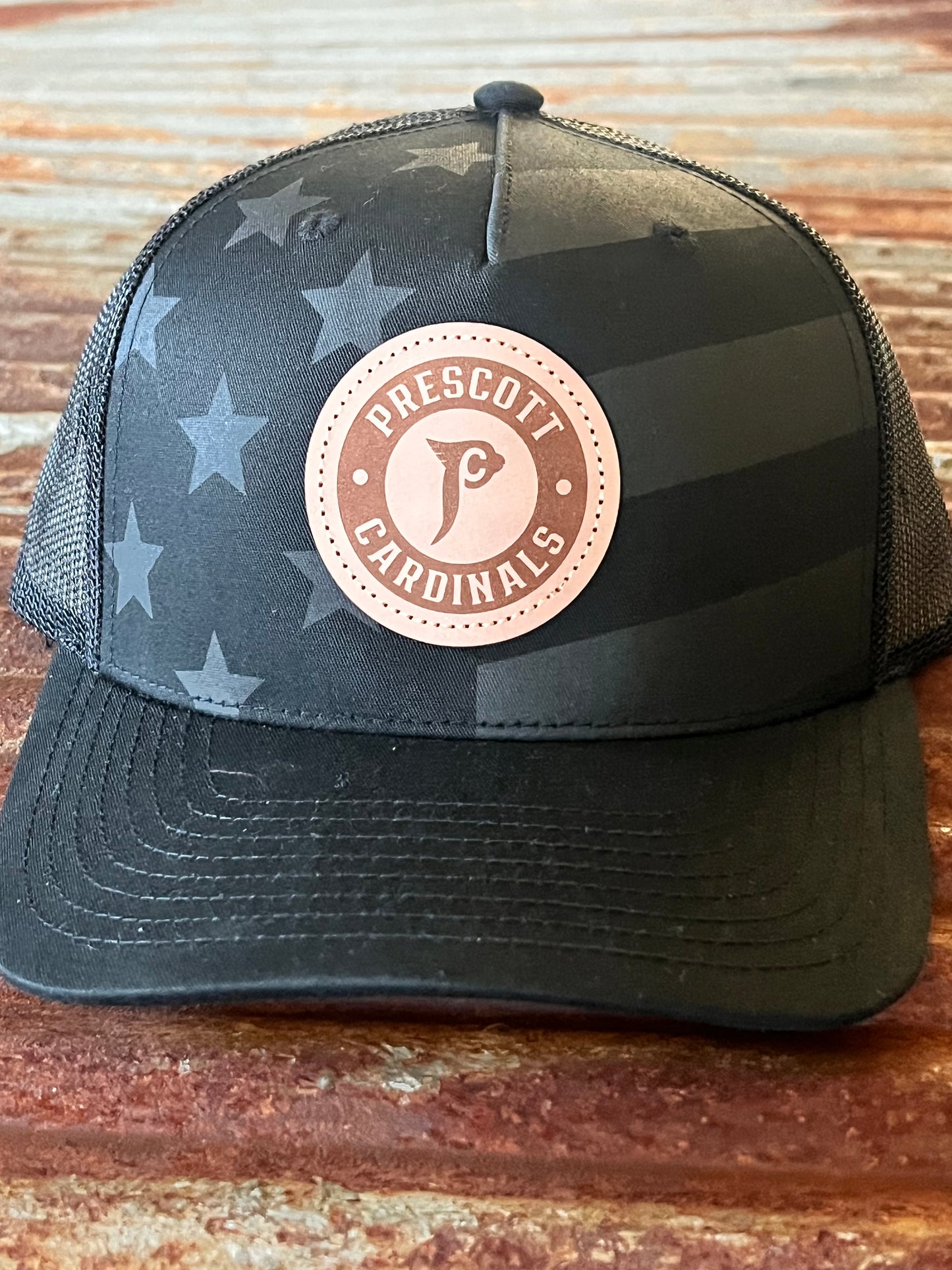 Prescott Retail Online Stars and Stripes Tonal Trucker with leather patch
