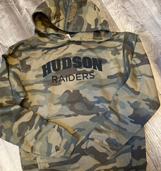 Hudson Raiders Online Unisex Midweight Hooded Sweatshirt - Forest Camo with Silicone Print