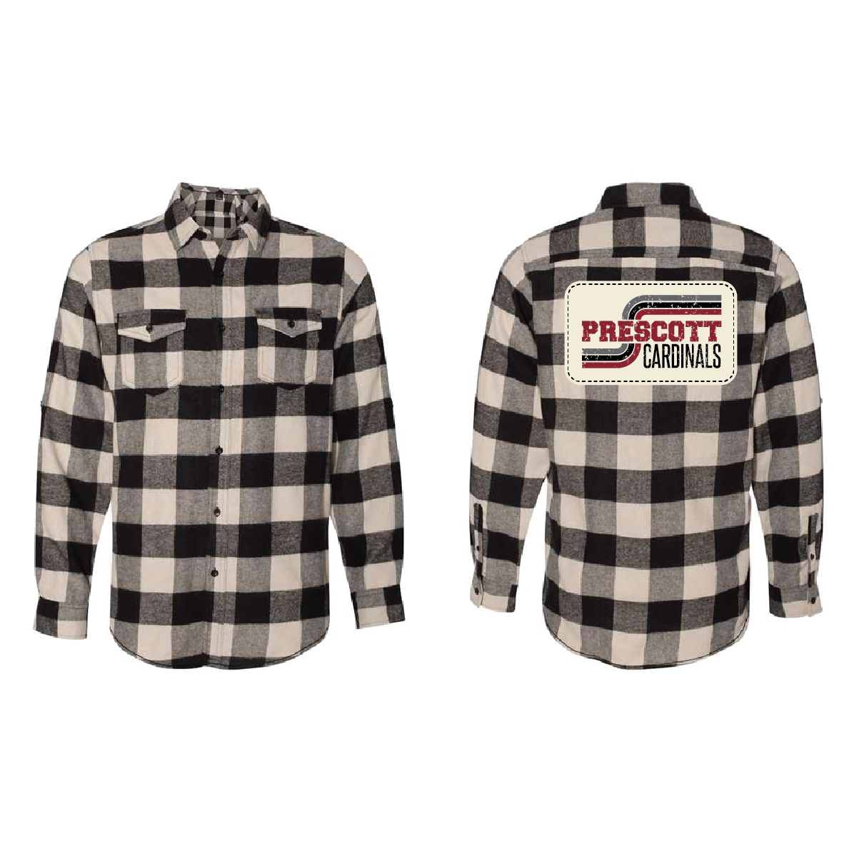 Prescott Retail Online Burnside - Yarn-Dyed Long Sleeve Flannel Shirt - Back Patch - Black/Ecru