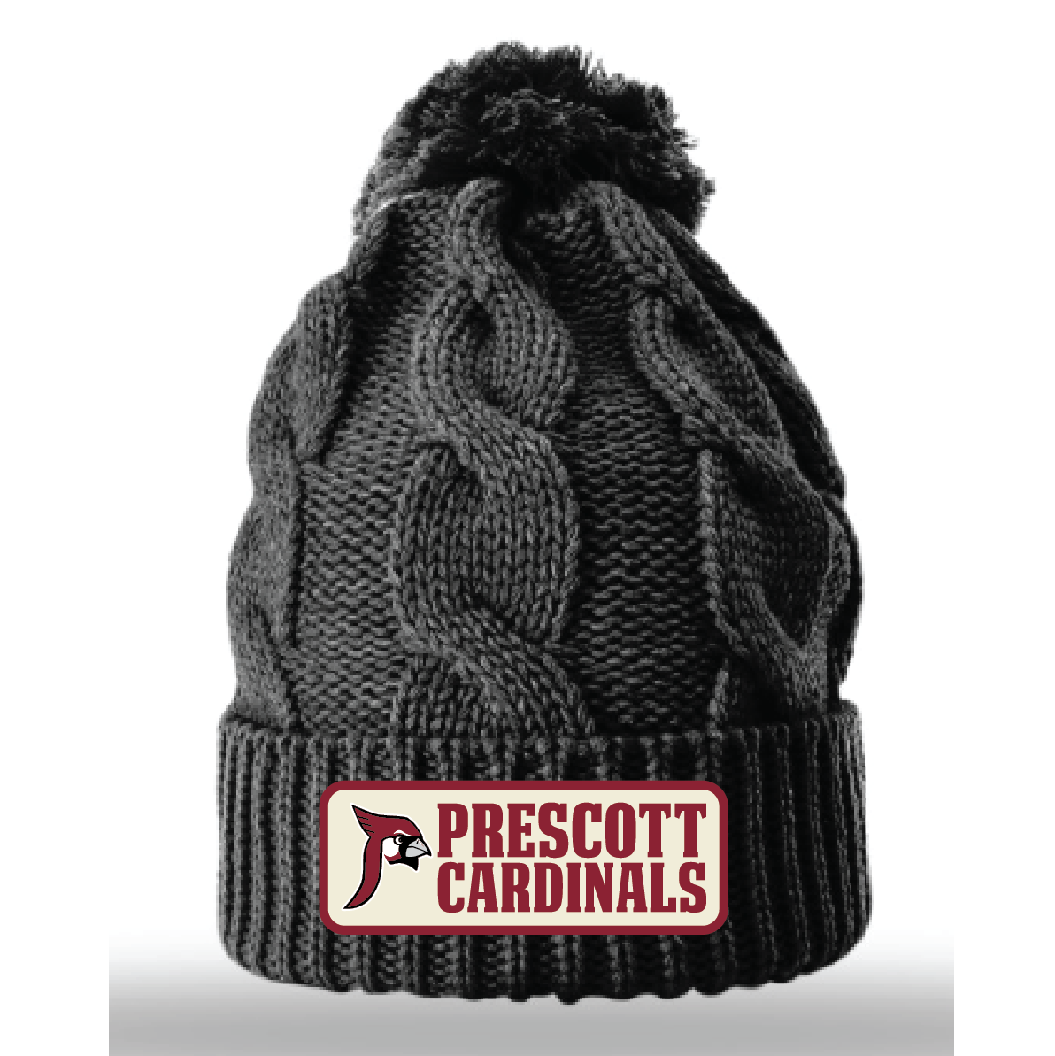 Prescott Retail Online Black Chunk Twist Knit Beanie with Woven Patch