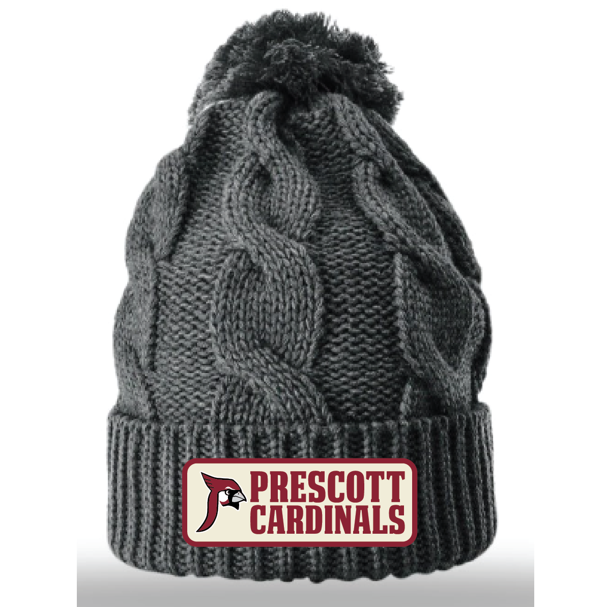 Prescott Retail Online Gunmetal Chunk Twist Knit Beanie with Woven Patch