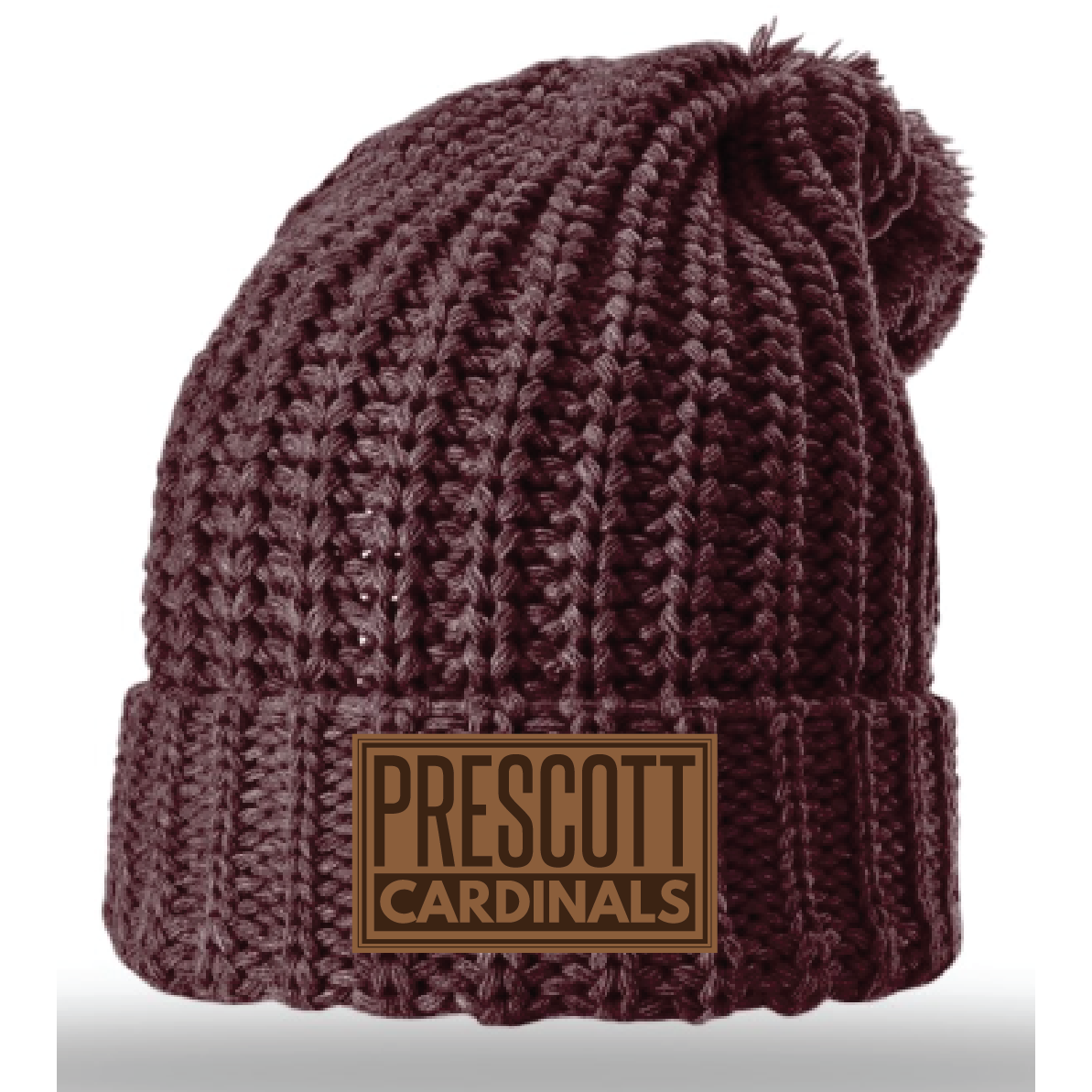 Prescott Retail Online Burgundy Chunk Cable Beanie with Leather Patch