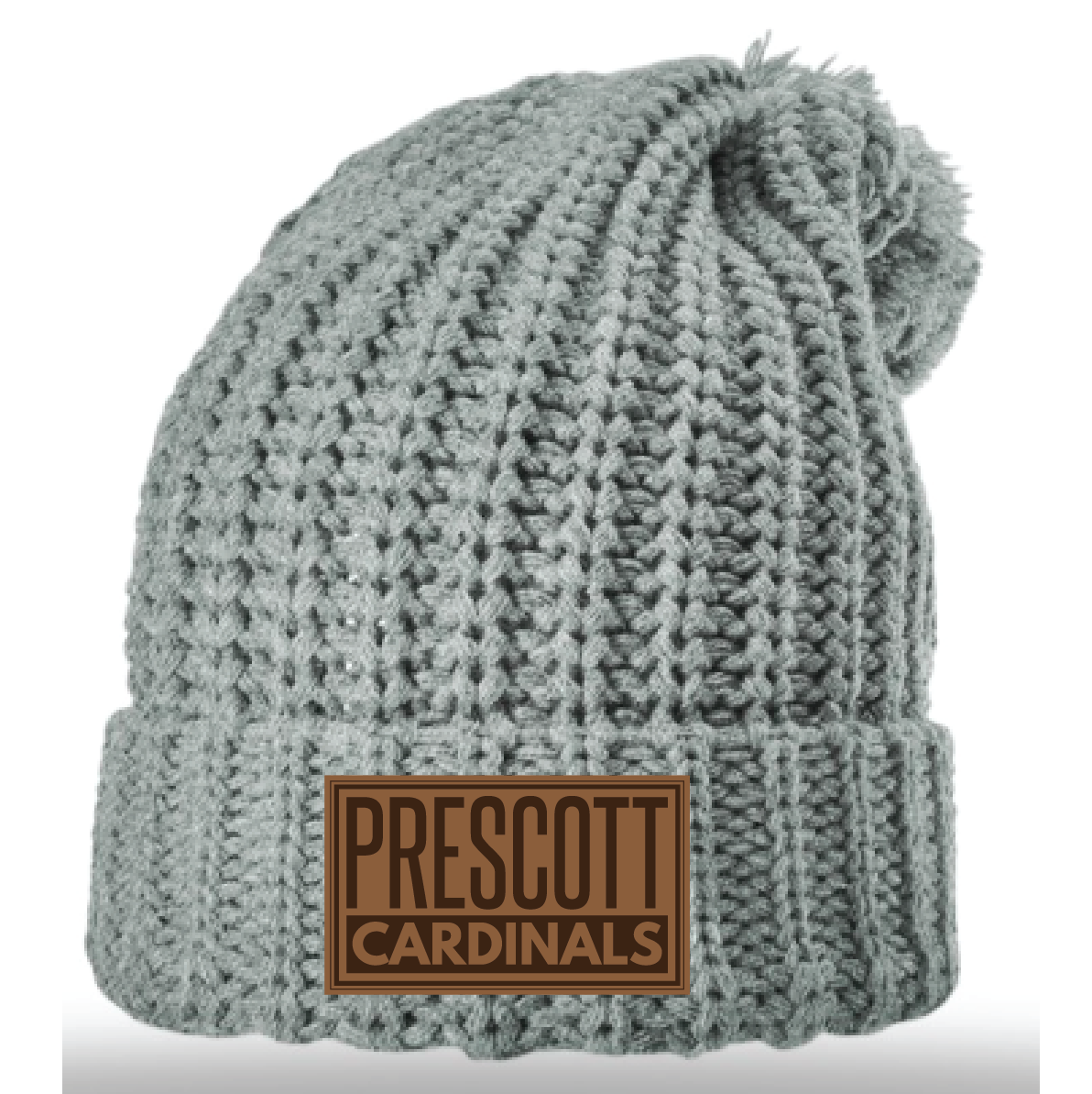 Prescott Retail Online Heather Grey Chunk Cable Beanie with Leather Patch