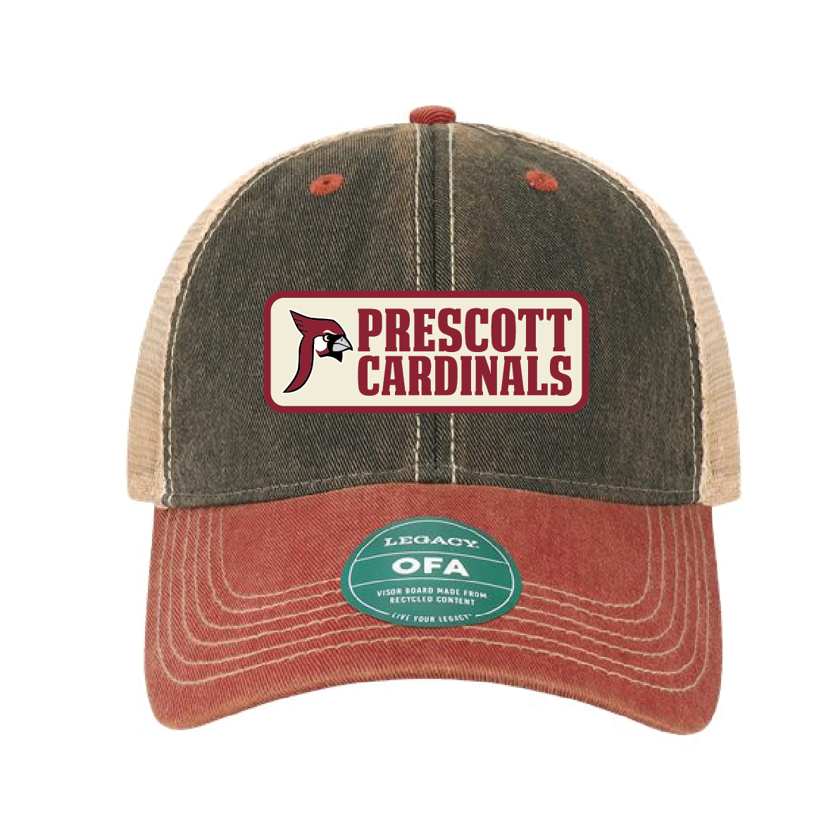 Prescott Retail Online Legacy Old Favorite Trucker - Black/Cardinal/Khaki with Woven Patch