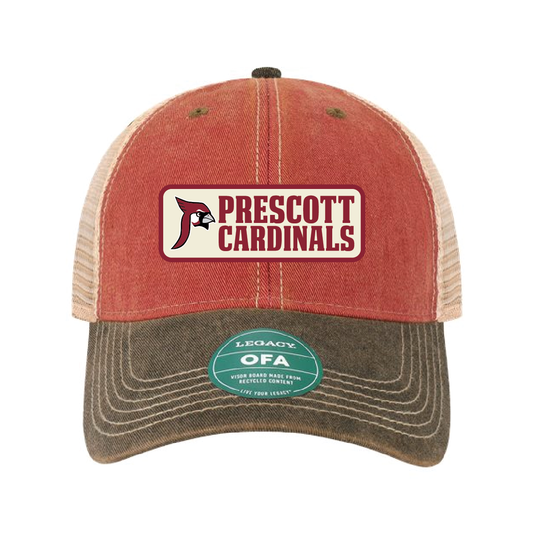 Prescott Retail Online Legacy Old Favorite Trucker - Cardinal/Black/Khaki with Woven Patch