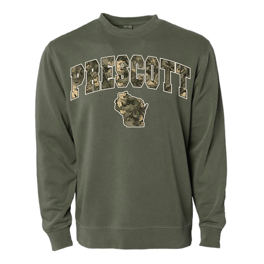 Prescott Wisconsin Retail Camo Print Independent Unisex Midweight Pigment-Dyed Crewneck Sweatshirt