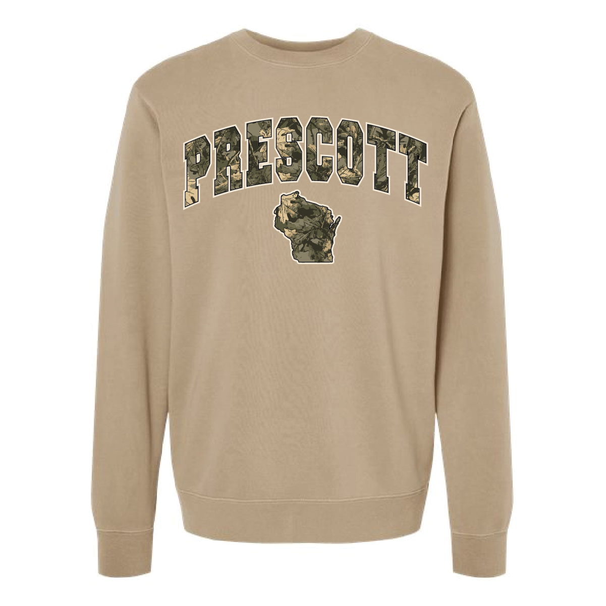 Prescott Wisconsin Retail Camo Print Independent Unisex Midweight Pigment-Dyed Crewneck Sweatshirt