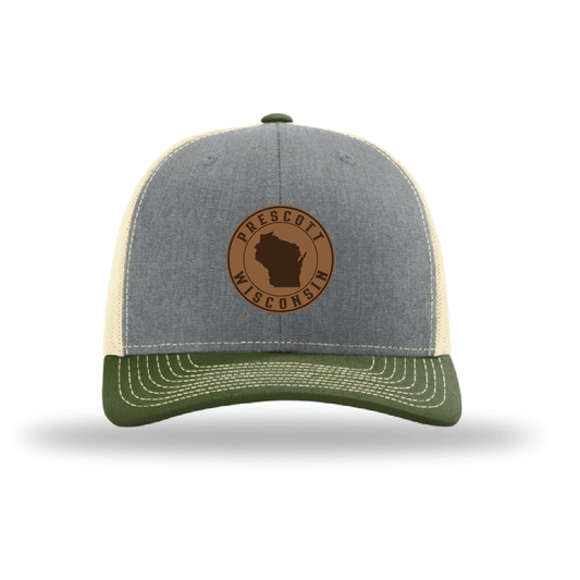 Prescott Wisconsin Retail Richardson Adjustable Trucker Hat - Heather Grey / Birch / Olive