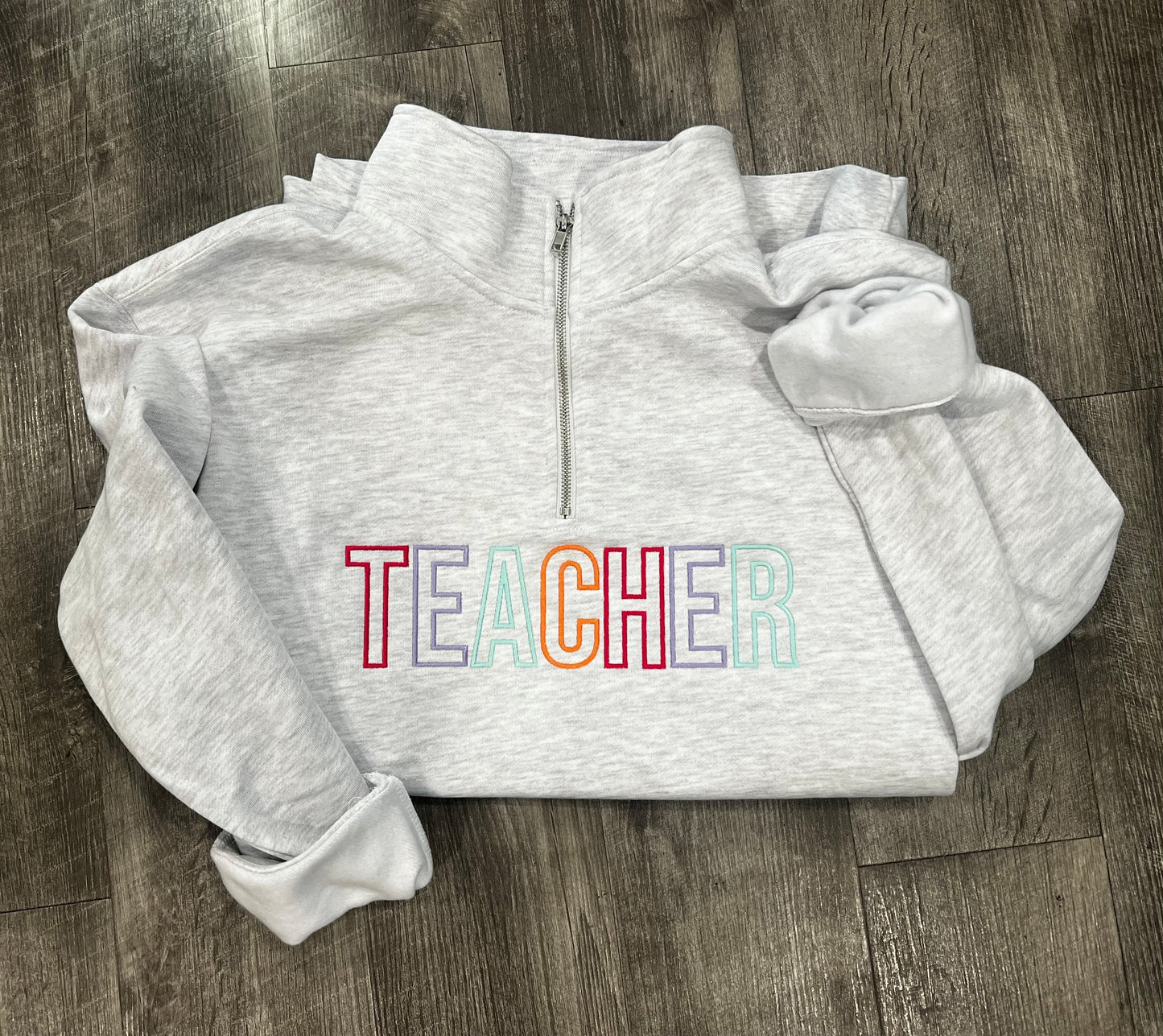 Teacher Outline Block Font 1/4 Zip