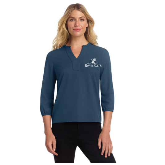 City of RF Mercer+Mettle Women's Strech Crepe 3/4-Sleeve Blouse
