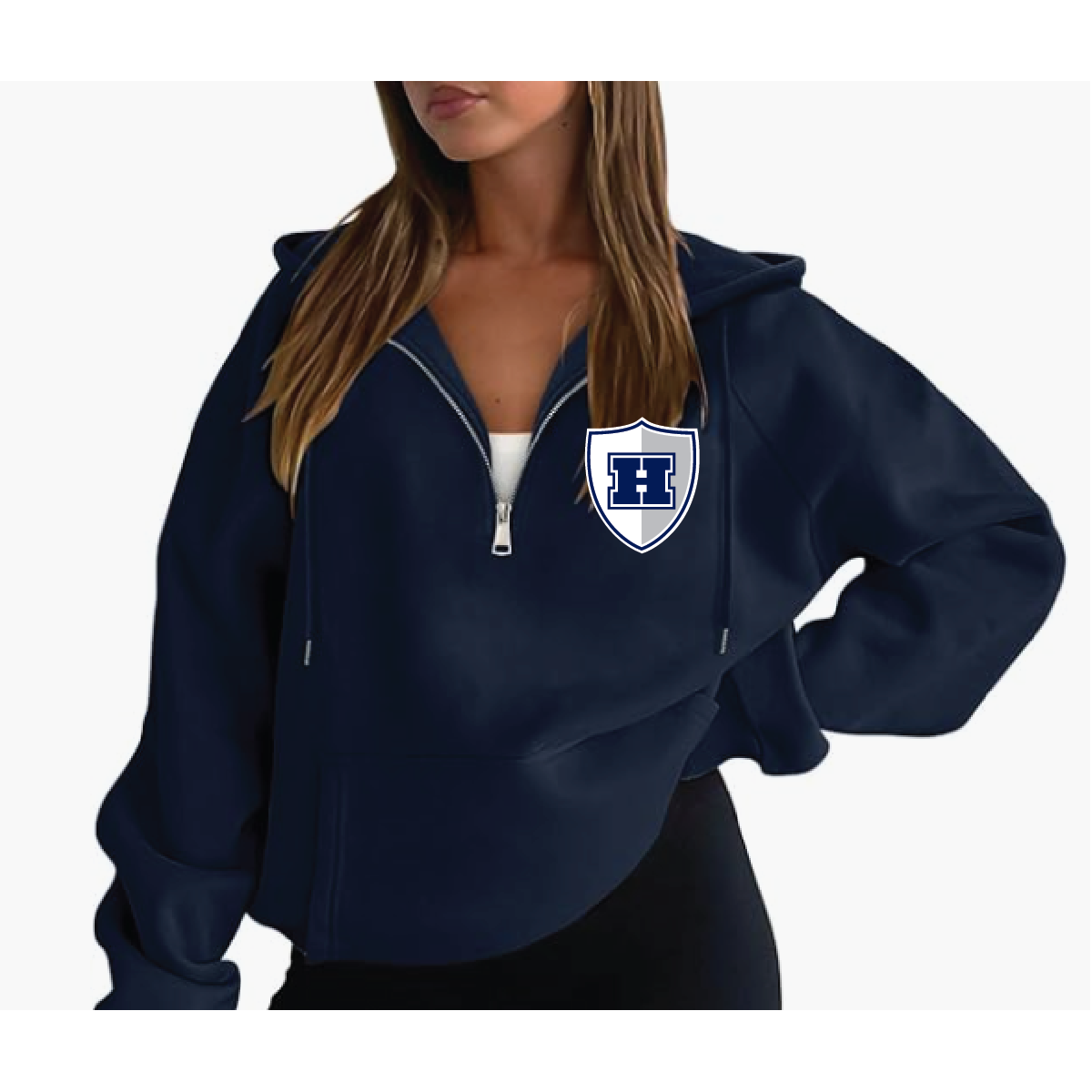 Hudson Raiders Online Ladies 1/4 Zip with Chenille Shield Logo