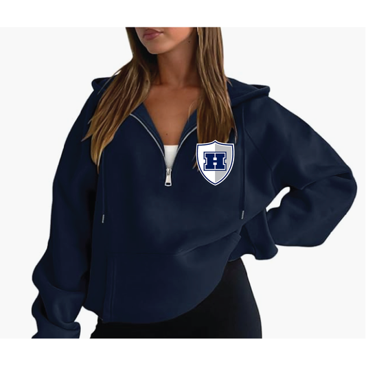 Hudson Raiders Online Ladies 1/4 Zip with Chenille Shield Logo