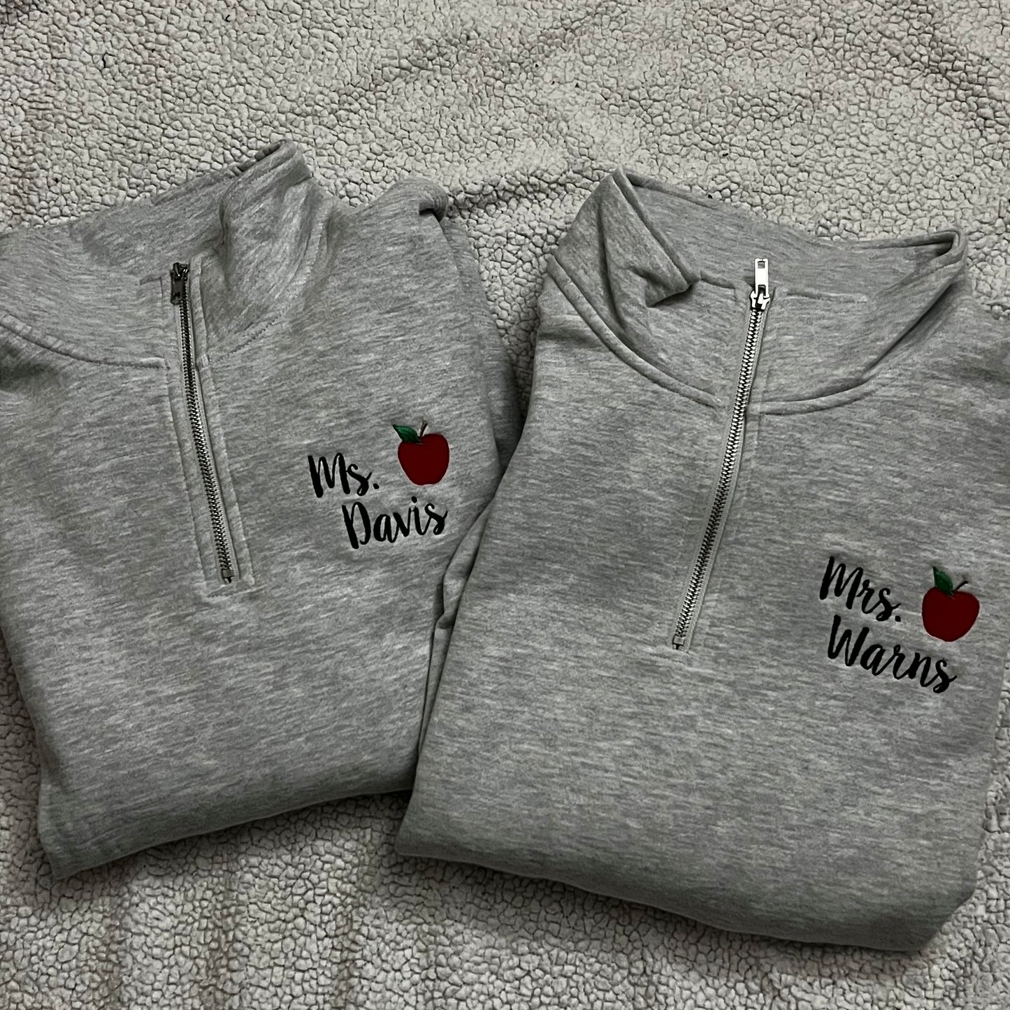 Teacher Name with Apple Custom 1/4 Zip Sweatshirt